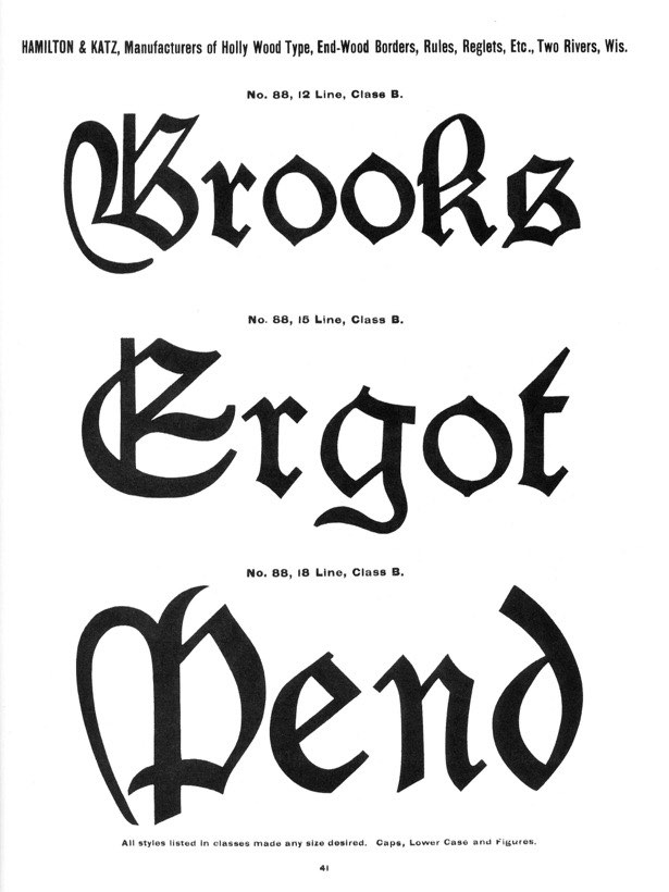 A specimen sheet showing ornate blackletter letterforms
